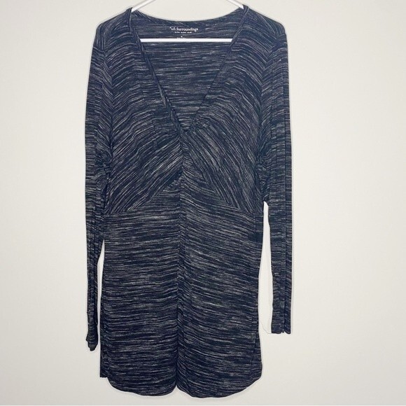 Soft Surroundings Womens Kate Knotted Tunic Size 1X Black Gray Long Sleeve - Picture 1 of 6